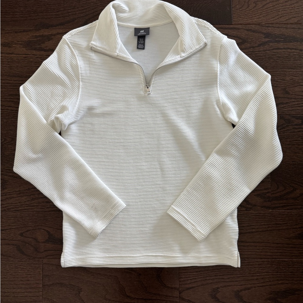 H&M White Zip Up Sweater Textured Knit